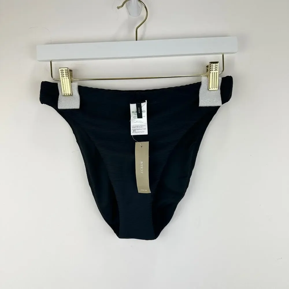 J.Crew Ribbed High Rise Cheeky Bikini Bottom Beach Swim Minimalist Black S NWT